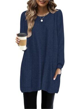 Women's Long Sleeve Tunic Top Sweater Dress with Pockets
